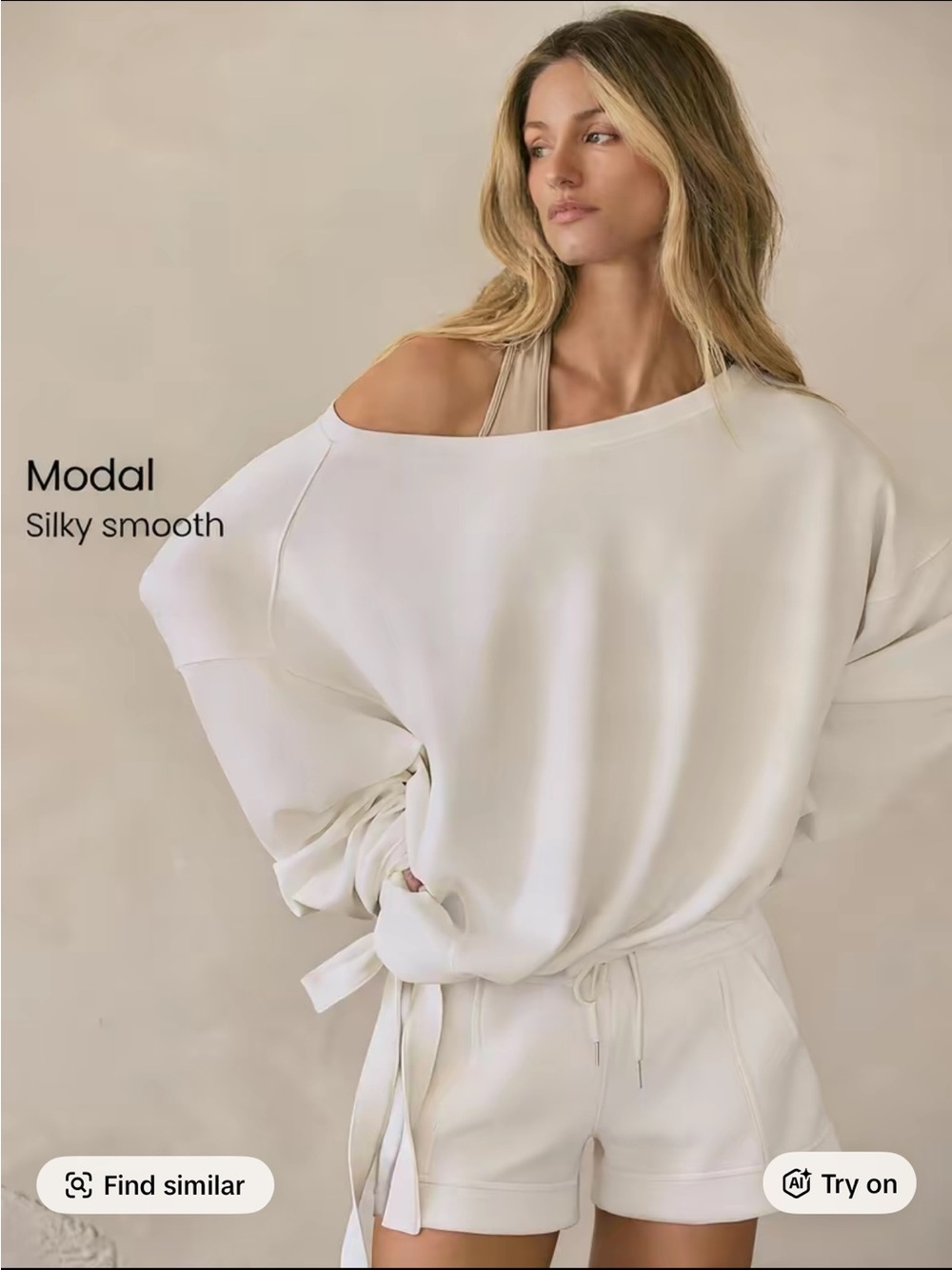 White Off-Shoulder Modal Sweatshirt